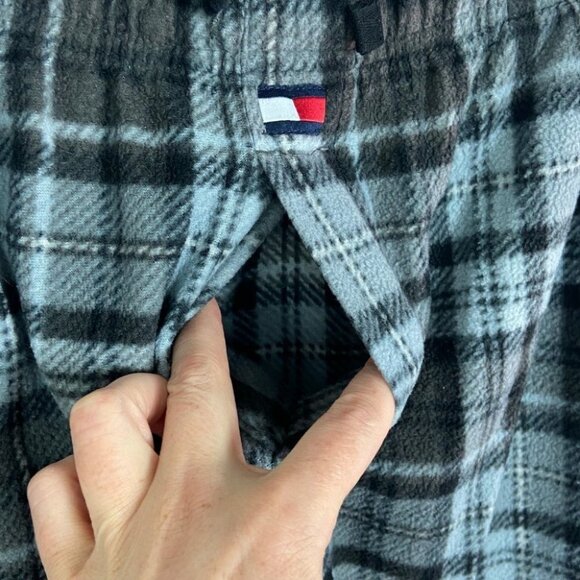Tommy Hilfiger Blue Plaid Fleece Pyjama Pants Size Medium Pockets Pajama Bottoms - Picture 5 of 13